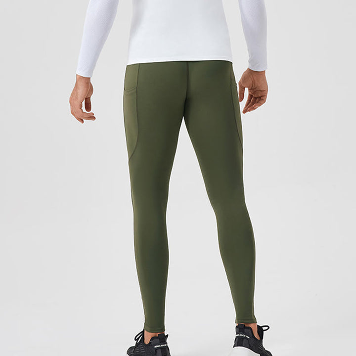Buddha Stones - Einfarbige, hohe Taille, elastische, atmungsaktive Sport-Leggings für Herren mit Reißverschlusstasche auf der Rückseite
