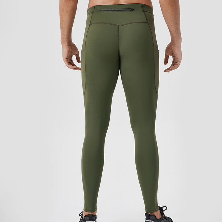 Buddha Stones - Einfarbige, hohe Taille, elastische, atmungsaktive Sport-Leggings für Herren mit Reißverschlusstasche auf der Rückseite