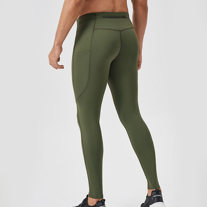 Buddha Stones - Einfarbige, hohe Taille, elastische, atmungsaktive Sport-Leggings für Herren mit Reißverschlusstasche auf der Rückseite
