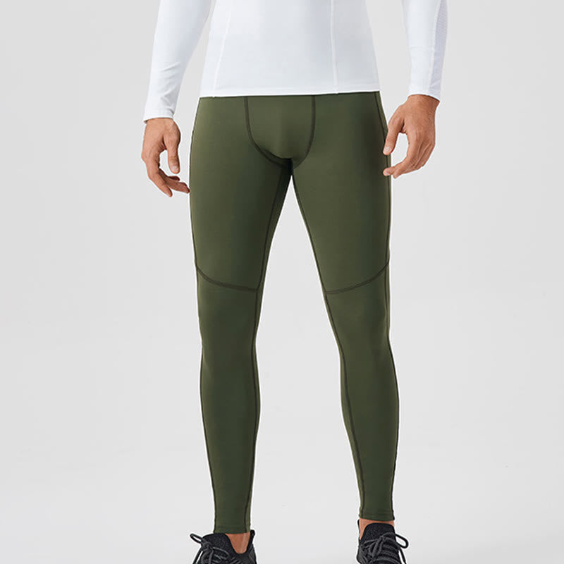 Buddha Stones - Einfarbige, hohe Taille, elastische, atmungsaktive Sport-Leggings für Herren mit Reißverschlusstasche auf der Rückseite