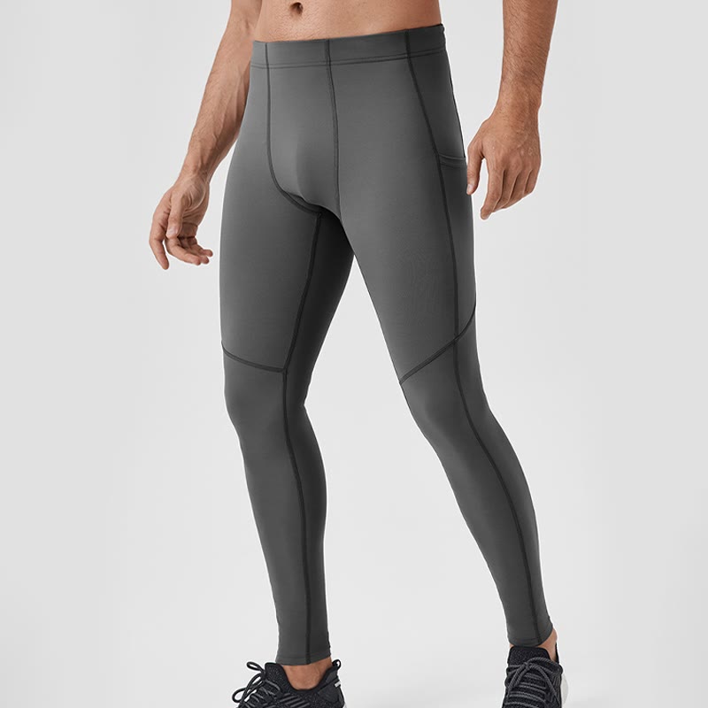 Buddha Stones - Einfarbige, hohe Taille, elastische, atmungsaktive Sport-Leggings für Herren mit Reißverschlusstasche auf der Rückseite