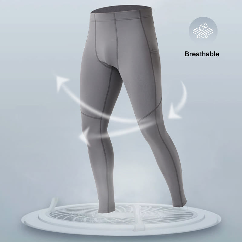 Buddha Stones - Einfarbige, hohe Taille, elastische, atmungsaktive Sport-Leggings für Herren mit Reißverschlusstasche auf der Rückseite