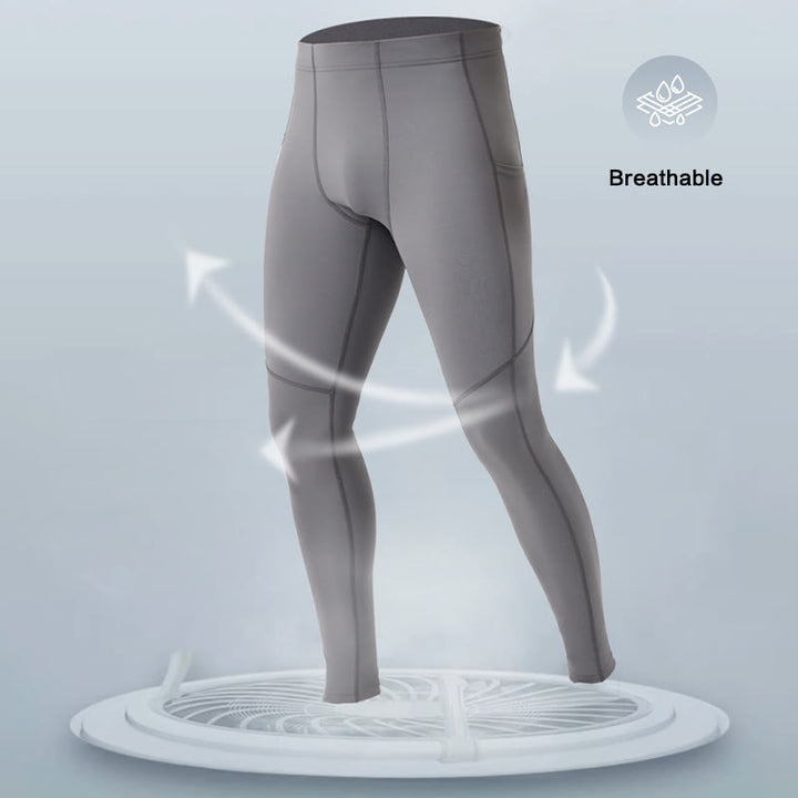Buddha Stones - Einfarbige, hohe Taille, elastische, atmungsaktive Sport-Leggings für Herren mit Reißverschlusstasche auf der Rückseite