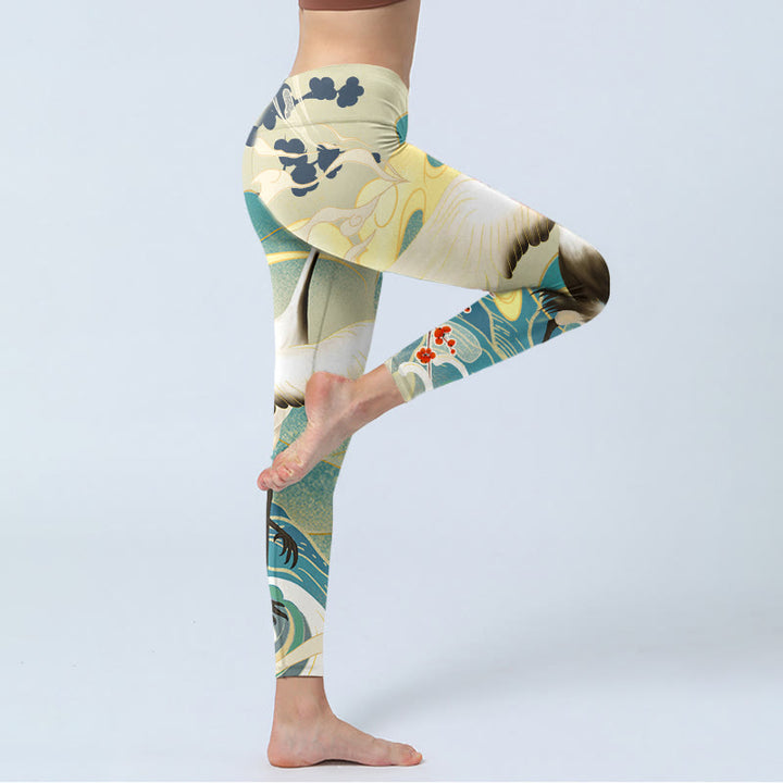 Buddha Stones ​​Kraniche Pflaumenblüten Berge Druck Gym Leggings frauen Yoga Hosen - image 5