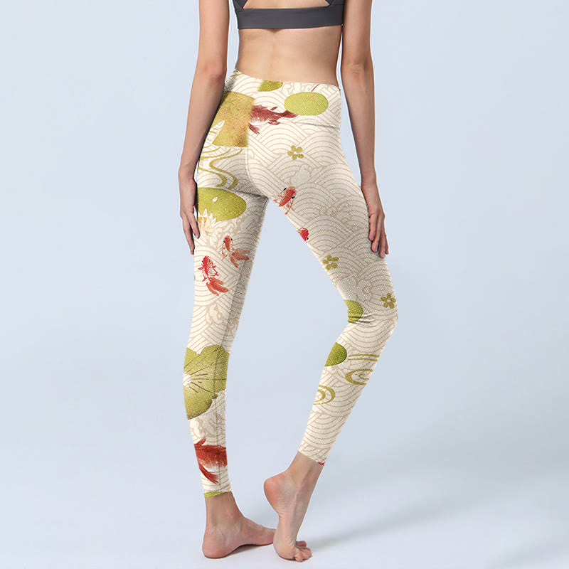 Buddha Stones, Koi-Fische, Lotusblätter-Druck, Gym-Leggings, Damen-Yogahose - image 3
