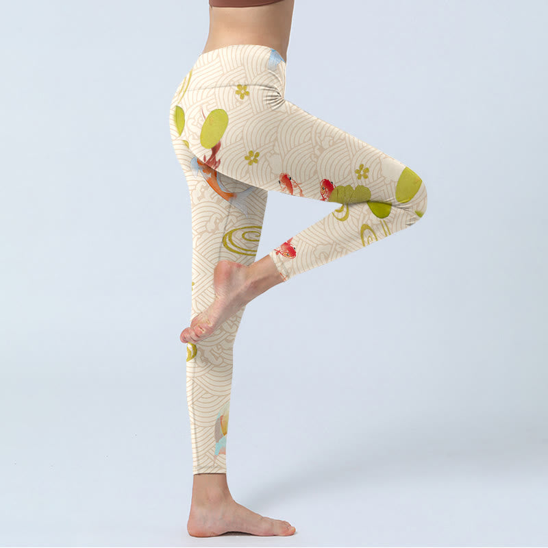 Buddha Stones, Koi-Fische, Lotusblätter-Druck, Gym-Leggings, Damen-Yogahose - image 4