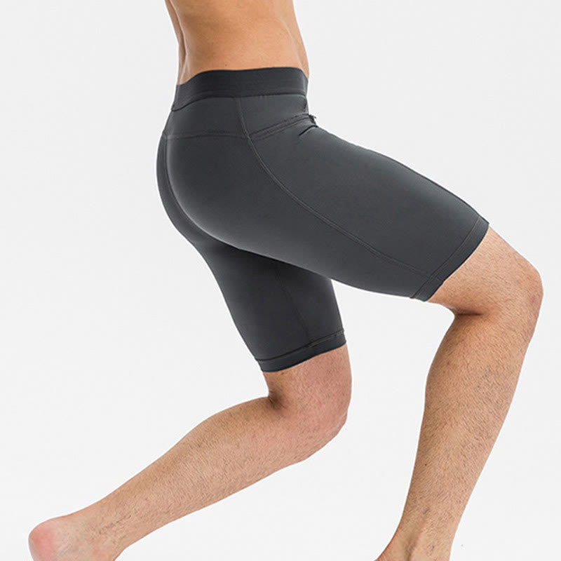 Buddha Stones Enganliegende, dehnbare, hochelastische, schnelltrocknende Sport-Shorts für Herren mit Reißverschlusstaschen