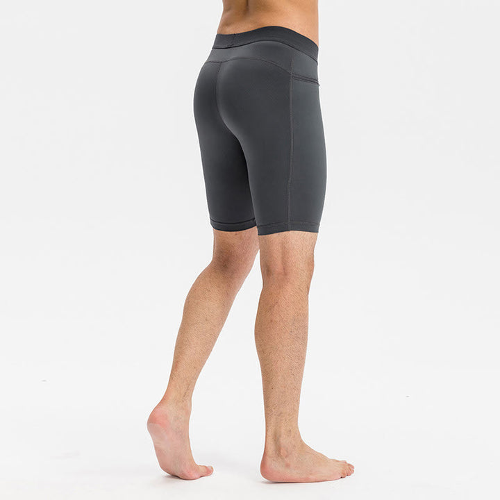 Buddha Stones Enganliegende, dehnbare, hochelastische, schnelltrocknende Sport-Shorts für Herren mit Reißverschlusstaschen