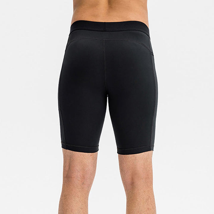 Buddha Stones Enganliegende, dehnbare, hochelastische, schnelltrocknende Sport-Shorts für Herren mit Reißverschlusstaschen