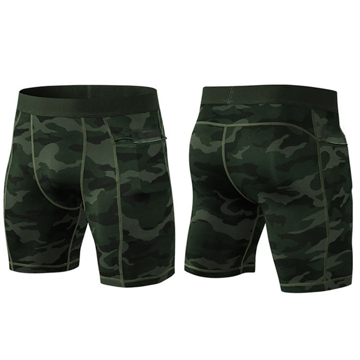 Buddha Stones Enganliegende, dehnbare, hochelastische, schnelltrocknende Sport-Shorts für Herren mit Reißverschlusstaschen