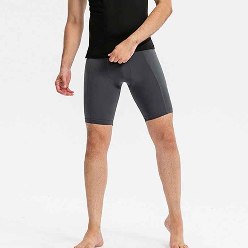 Buddha Stones Enganliegende, dehnbare, hochelastische, schnelltrocknende Sport-Shorts für Herren mit Reißverschlusstaschen