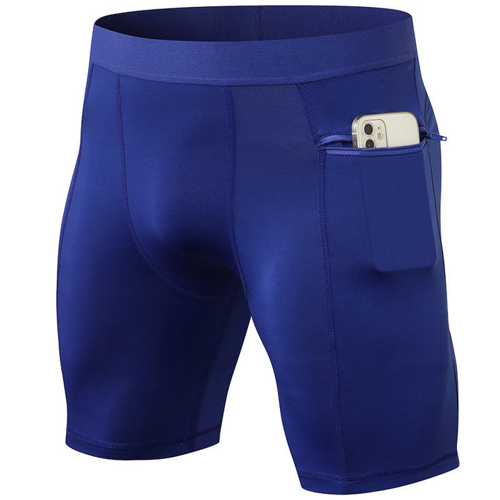 Buddha Stones Enganliegende, dehnbare, hochelastische, schnelltrocknende Sport-Shorts für Herren mit Reißverschlusstaschen
