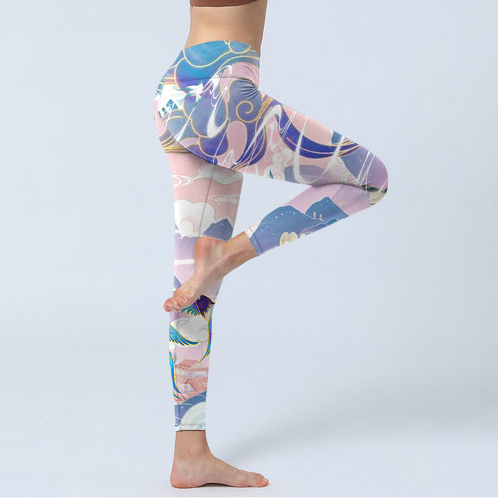 Buddha Stones, Schwalbe, Elster, Blume, Berg, glückverheißende Wolken, Print, Gym-Leggings für Damen, Yoga-Hose - image 4