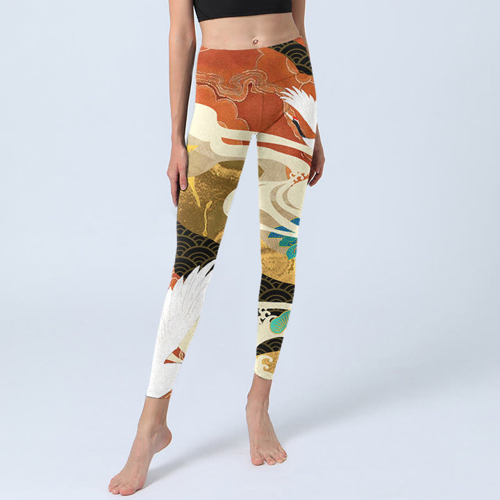 Buddha Stones , Mandschurenkranich, glückverheißende Wolken, Kiefernbaum-Print, Gym-Leggings für Damen, Yoga-Hose - image 6