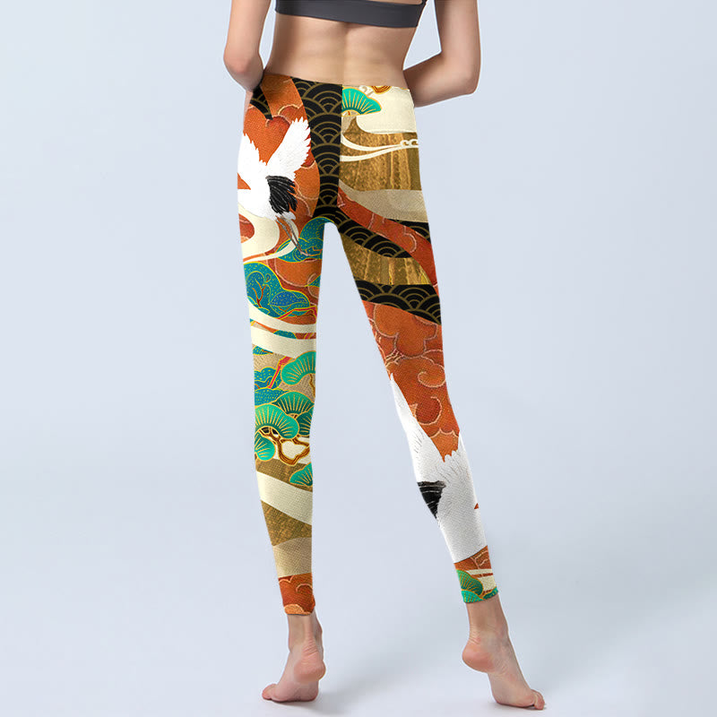 Buddha Stones , Mandschurenkranich, glückverheißende Wolken, Kiefernbaum-Print, Gym-Leggings für Damen, Yoga-Hose - image 6