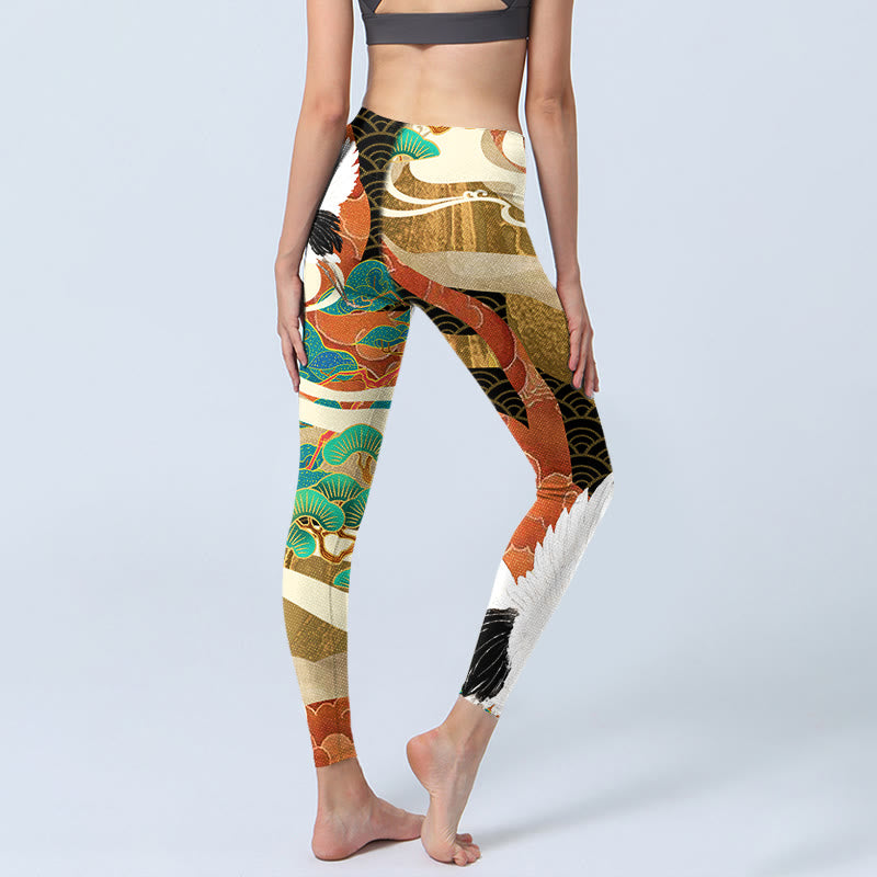 Buddha Stones , Mandschurenkranich, glückverheißende Wolken, Kiefernbaum-Print, Gym-Leggings für Damen, Yoga-Hose - image 3