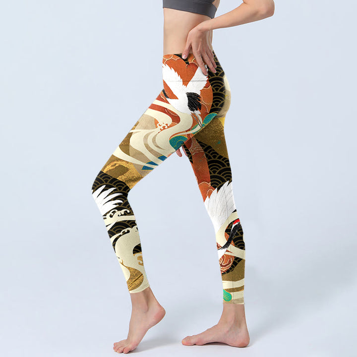 Buddha Stones , Mandschurenkranich, glückverheißende Wolken, Kiefernbaum-Print, Gym-Leggings für Damen, Yoga-Hose - image 3