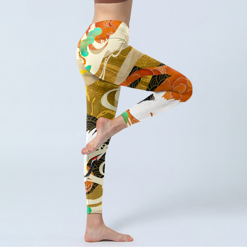 Buddha Stones , Mandschurenkranich, glückverheißende Wolken, Kiefernbaum-Print, Gym-Leggings für Damen, Yoga-Hose - image 5