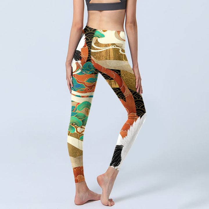 Buddha Stones , Mandschurenkranich, glückverheißende Wolken, Kiefernbaum-Print, Gym-Leggings für Damen, Yoga-Hose - image 4