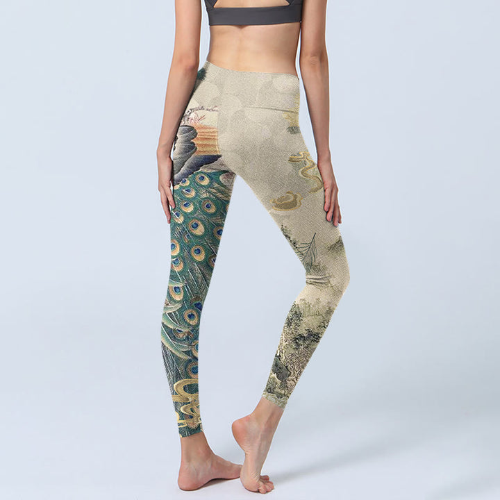 Buddha Stones, Pfau, glückverheißende Wolken, Bergblumen-Print, Gym-Leggings für Damen, Yoga-Hose - image 3
