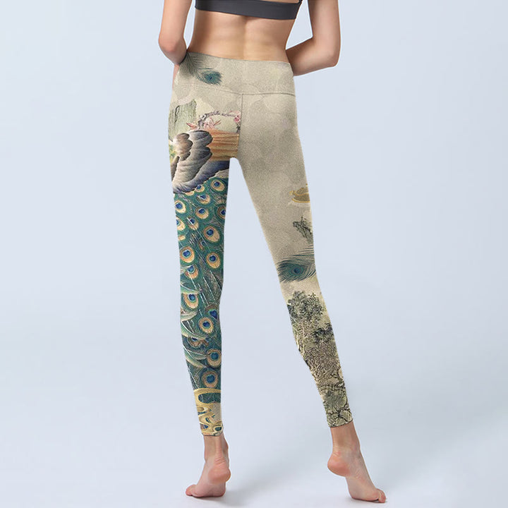 Buddha Stones, Pfau, glückverheißende Wolken, Bergblumen-Print, Gym-Leggings für Damen, Yoga-Hose - image 6