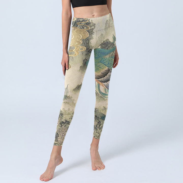 Buddha Stones, Pfau, glückverheißende Wolken, Bergblumen-Print, Gym-Leggings für Damen, Yoga-Hose - image 6