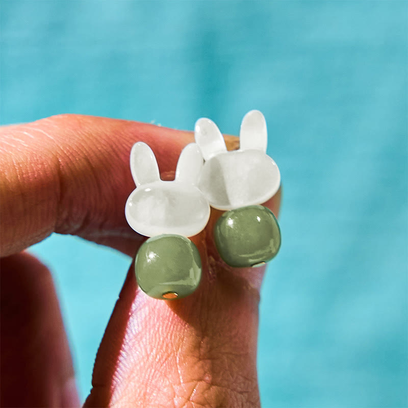 Buddha Stones, Tridacna-Stein, süßes Kaninchen, Hetian-Jade, Glücksohrringe