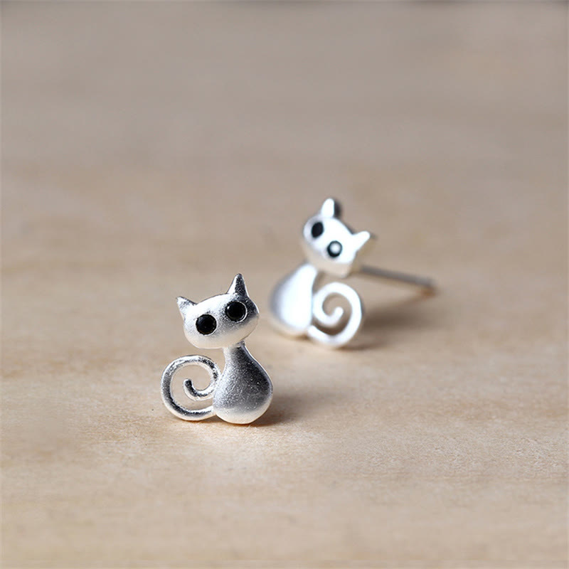 Ohrstecker mit Buddha Stones aus 925er Sterlingsilber, süße Katze und Kätzchen, Segen - image 1