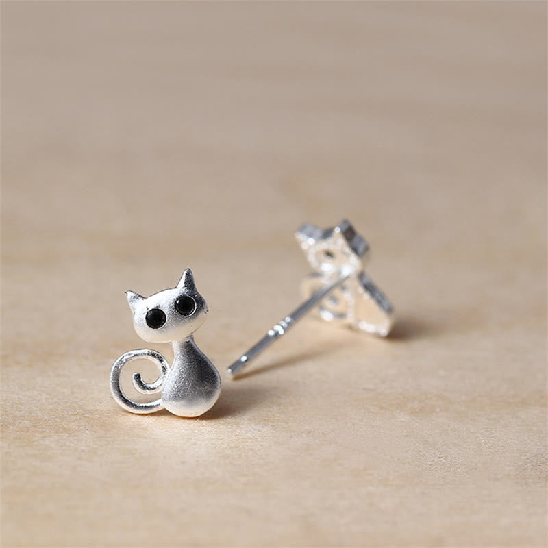 Ohrstecker mit Buddha Stones aus 925er Sterlingsilber, süße Katze und Kätzchen, Segen - image 2