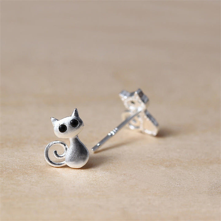 Ohrstecker mit Buddha Stones aus 925er Sterlingsilber, süße Katze und Kätzchen, Segen - image 2