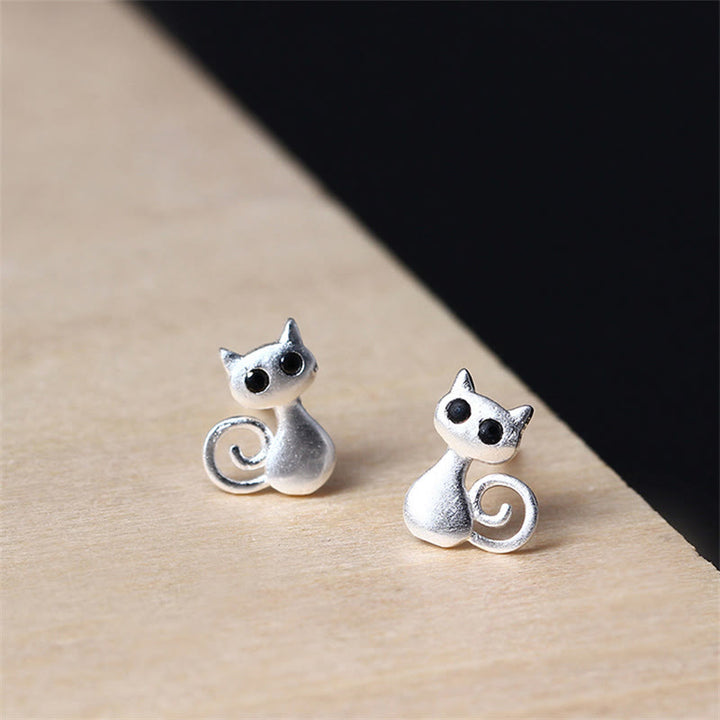Ohrstecker mit Buddha Stones aus 925er Sterlingsilber, süße Katze und Kätzchen, Segen - 925 Sterlingsilber - image 0