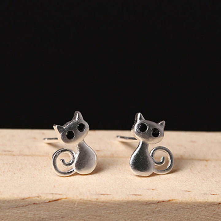 Ohrstecker mit Buddha Stones aus 925er Sterlingsilber, süße Katze und Kätzchen, Segen - image 4