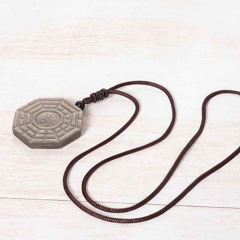 Buddha Stones ​​Silber Glanz Obsidian Bagua Yin Yang Symbol Schutz Halskette Anhänger - image 4