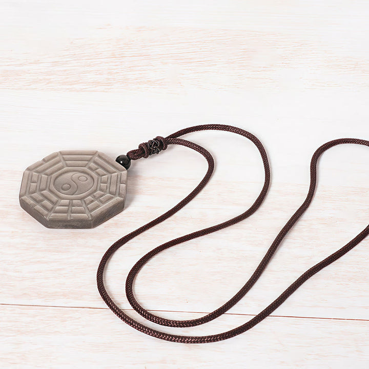 Buddha Stones ​​Silber Glanz Obsidian Bagua Yin Yang Symbol Schutz Halskette Anhänger - image 4