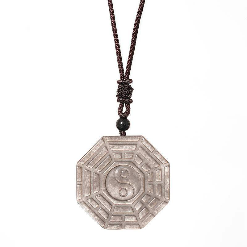 Buddha Stones ​​Silber Glanz Obsidian Bagua Yin Yang Symbol Schutz Halskette Anhänger - image 9