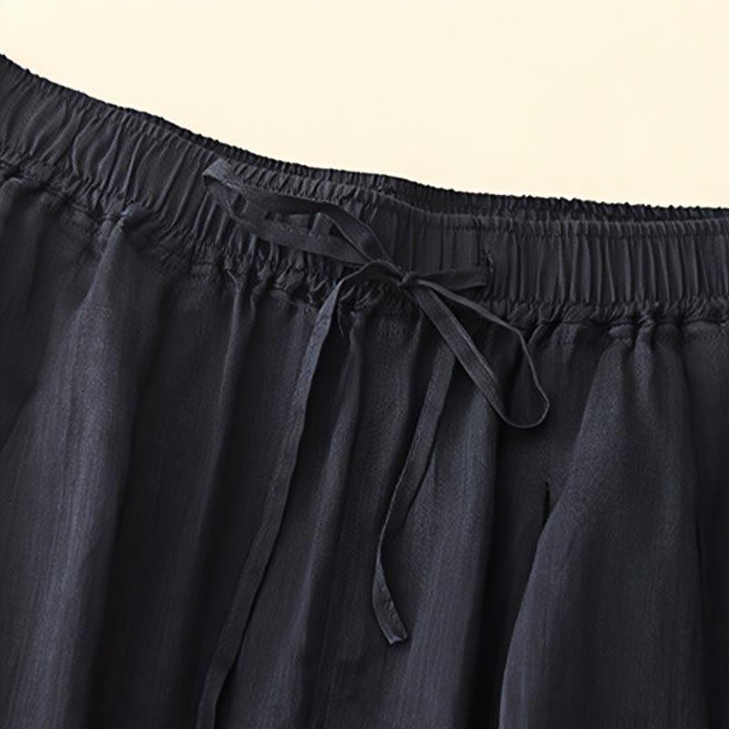 Buddha Stones Lässige, lockere, doppellagige, verkürzte Hose in 7-8 Länge für Damen aus Baumwolle mit Taschen