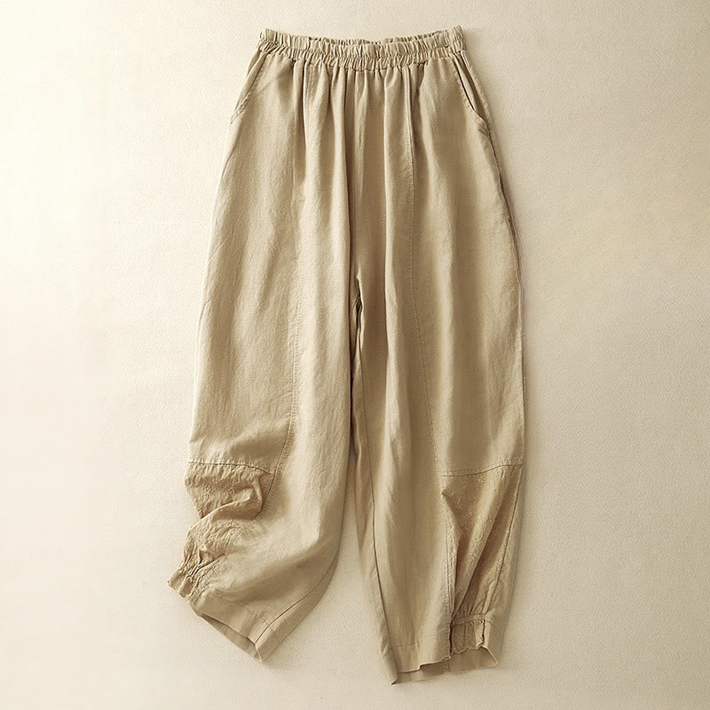 Buddha Stones Lässige Stickerei Patchwork Stoff 7-8 Länge Cropped Pants Damen Baumwolle Haremshose mit Taschen - Goldrute - US8-10， UK/AU12-14，EU40-42 (2XL) - image 0
