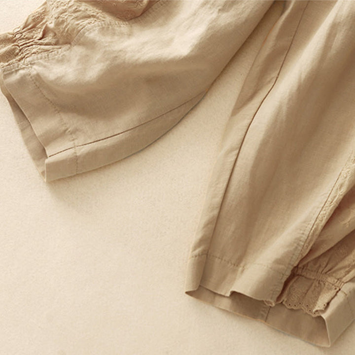 Buddha Stones Lässige Stickerei Patchwork Stoff 7-8 Länge Cropped Pants Damen Baumwolle Haremshose mit Taschen - image 2