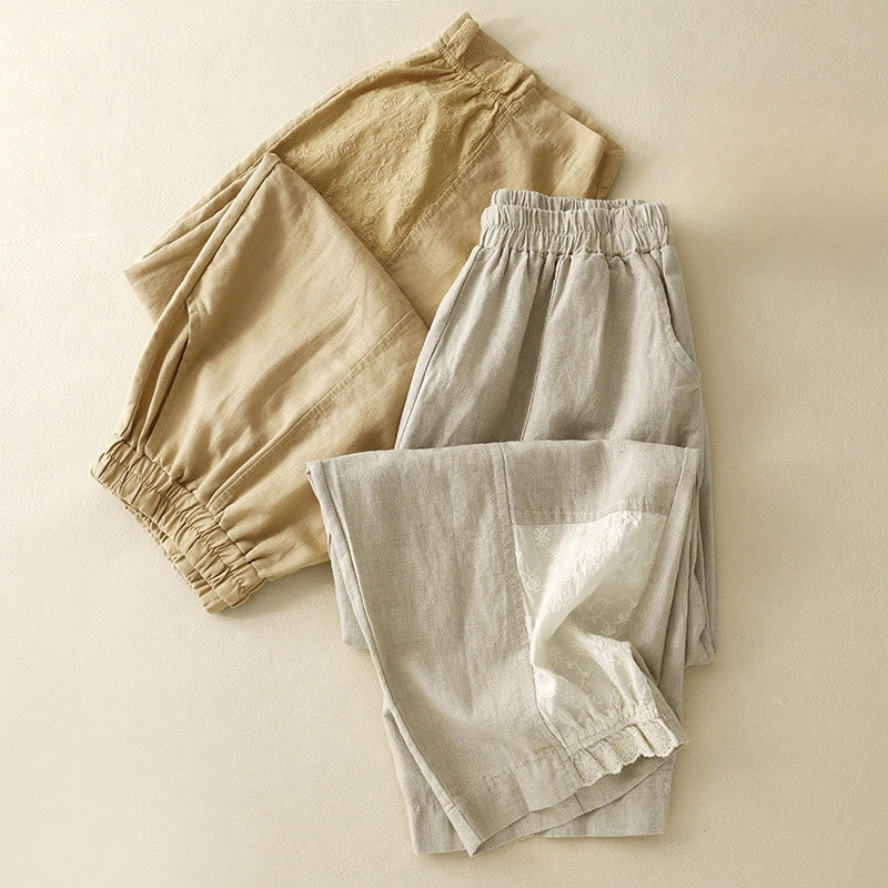 Buddha Stones Lässige Stickerei Patchwork Stoff 7-8 Länge Cropped Pants Damen Baumwolle Haremshose mit Taschen - image 17