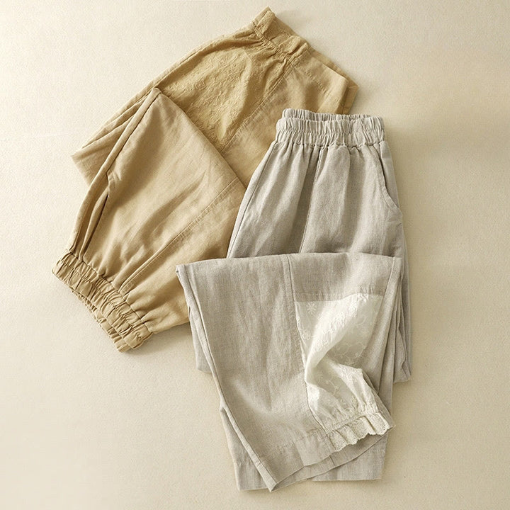Buddha Stones Lässige Stickerei Patchwork Stoff 7-8 Länge Cropped Pants Damen Baumwolle Haremshose mit Taschen - image 17