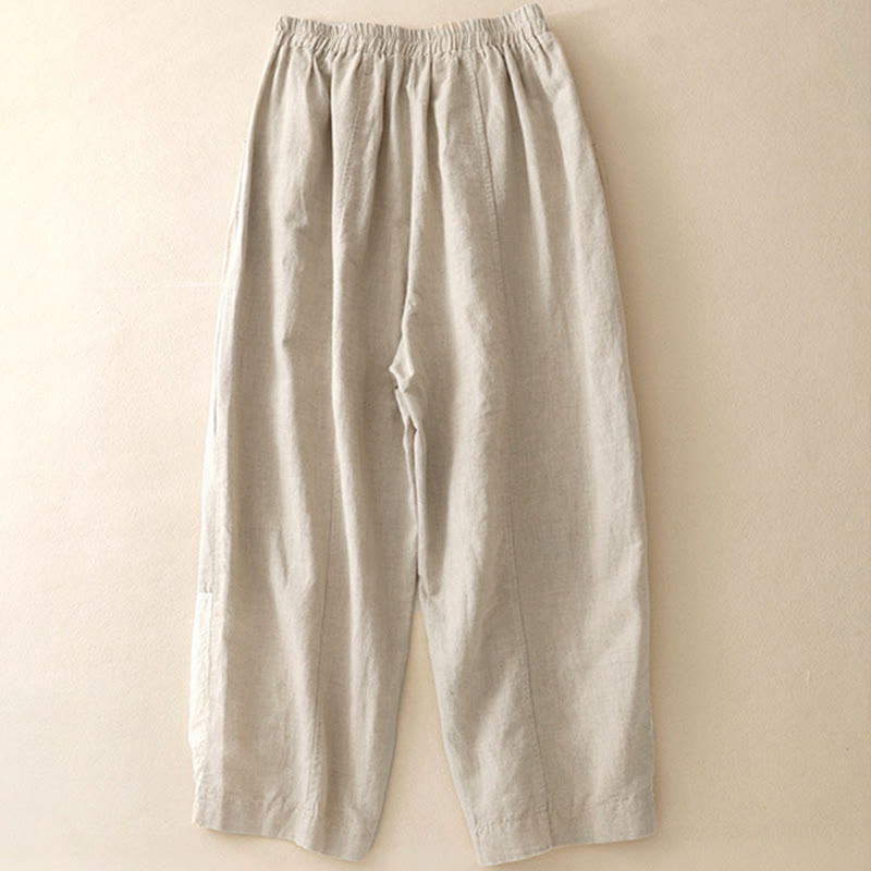 Buddha Stones Lässige Stickerei Patchwork Stoff 7-8 Länge Cropped Pants Damen Baumwolle Haremshose mit Taschen