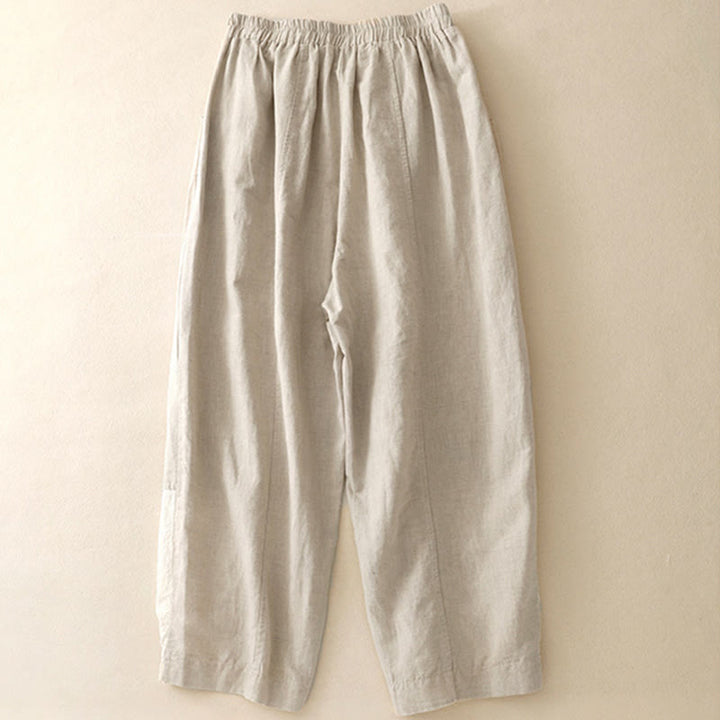 Buddha Stones Lässige Stickerei Patchwork Stoff 7-8 Länge Cropped Pants Damen Baumwolle Haremshose mit Taschen