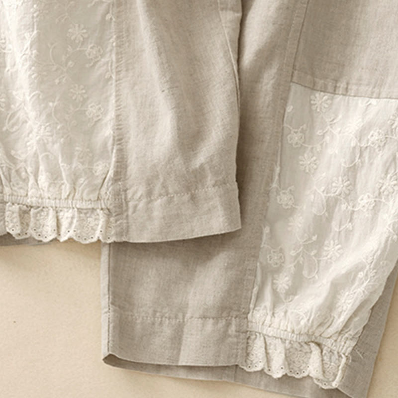 Buddha Stones Lässige Stickerei Patchwork Stoff 7-8 Länge Cropped Pants Damen Baumwolle Haremshose mit Taschen - image 15