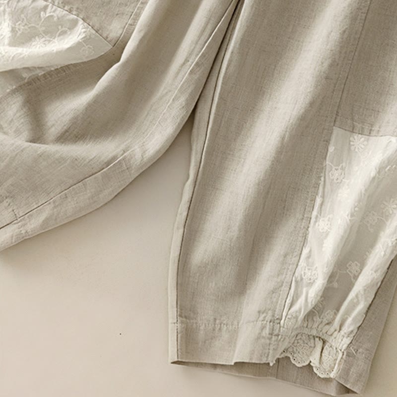 Buddha Stones Lässige Stickerei Patchwork Stoff 7-8 Länge Cropped Pants Damen Baumwolle Haremshose mit Taschen - image 13