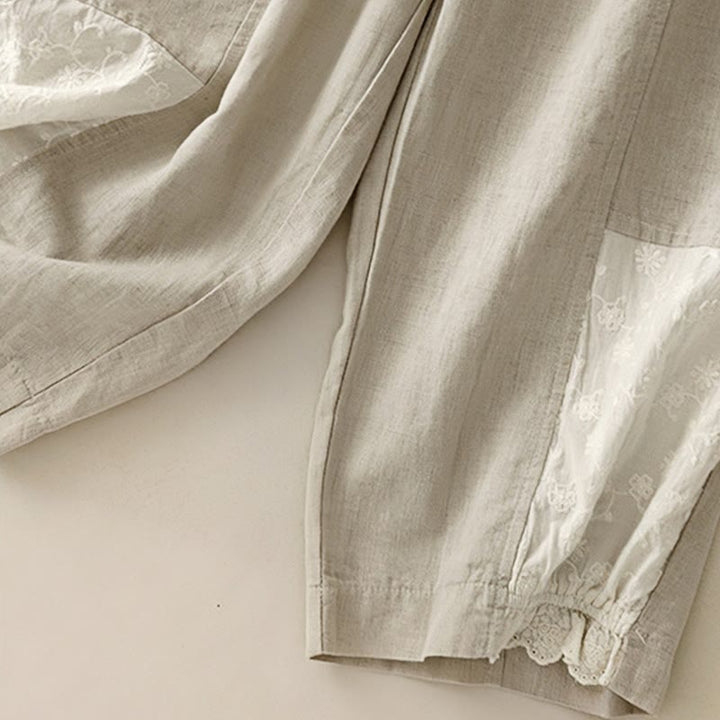 Buddha Stones Lässige Stickerei Patchwork Stoff 7-8 Länge Cropped Pants Damen Baumwolle Haremshose mit Taschen - image 13