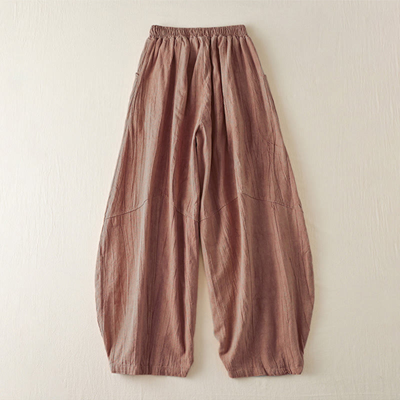 Buddha Stones Lässige, lockere, gerade geschnittene Hose in der Länge 7–8 aus Baumwolle für Damen mit Taschen - image 1