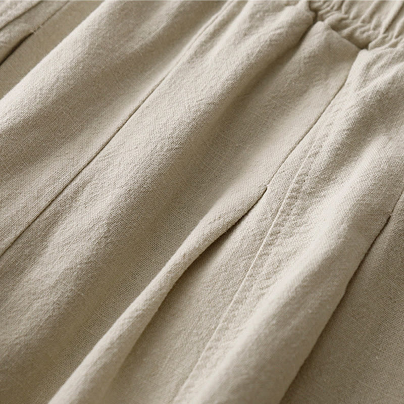 Buddha Stones Lässige, einfarbige Haremshose aus Baumwollleinen für Damen in Länge 7–8 mit Taschen - image 3