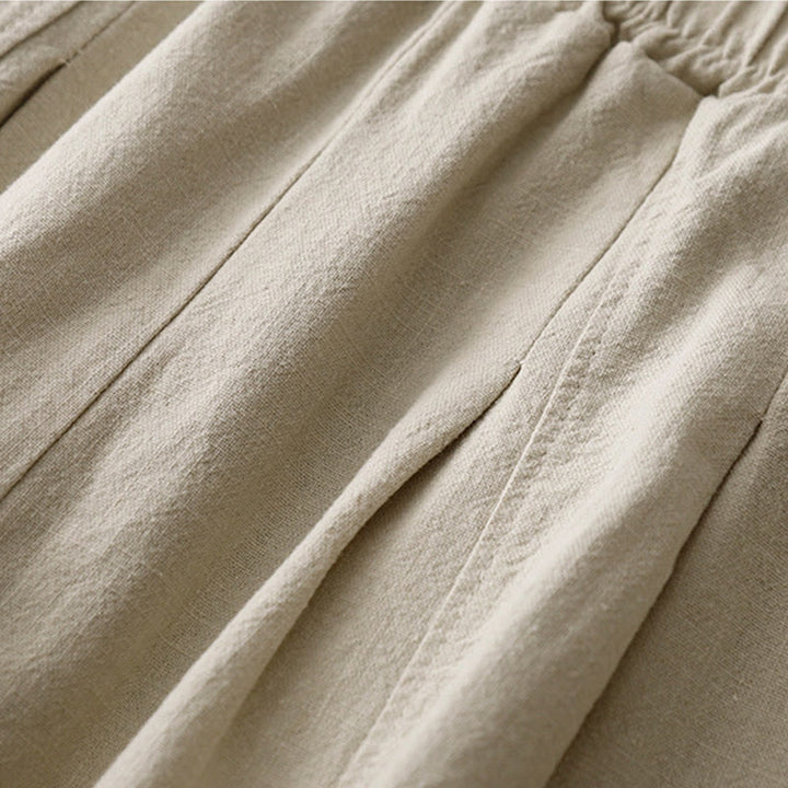 Buddha Stones Lässige, einfarbige Haremshose aus Baumwollleinen für Damen in Länge 7–8 mit Taschen - image 3