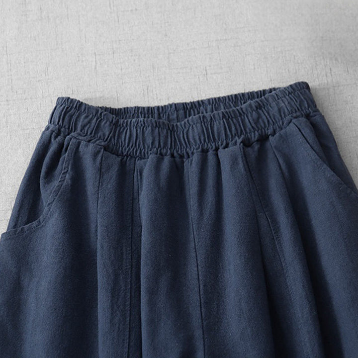 Buddha Stones Lässige, einfarbige Haremshose aus Baumwollleinen für Damen in Länge 7–8 mit Taschen - image 24