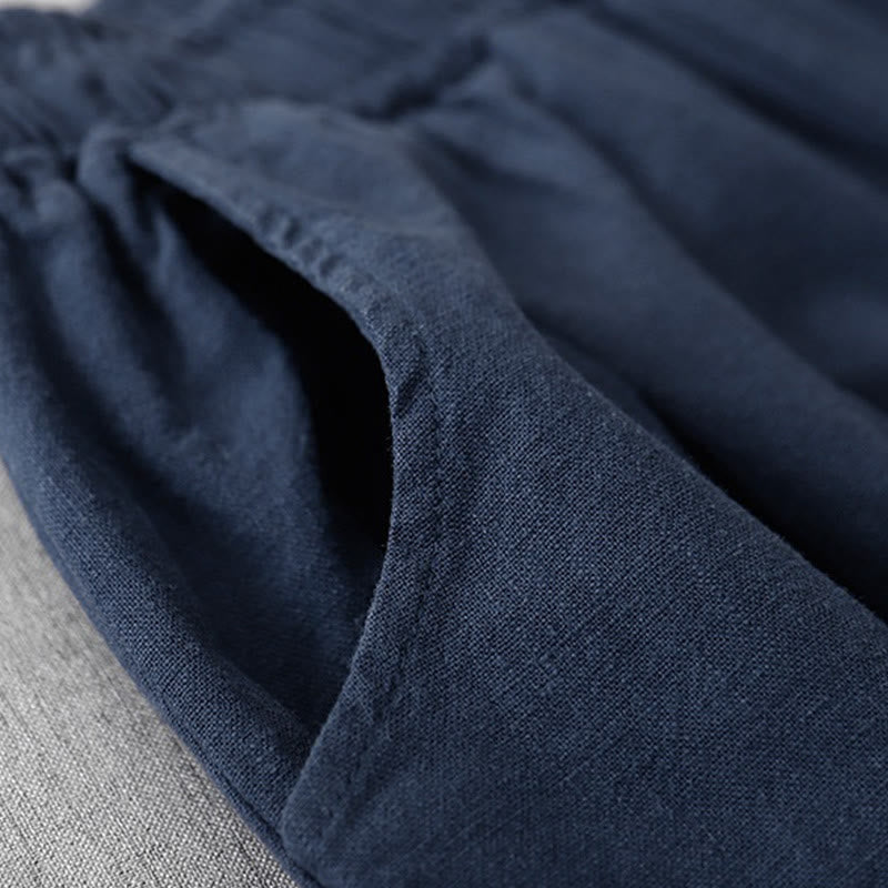 Buddha Stones Lässige, einfarbige Haremshose aus Baumwollleinen für Damen in Länge 7–8 mit Taschen - image 23